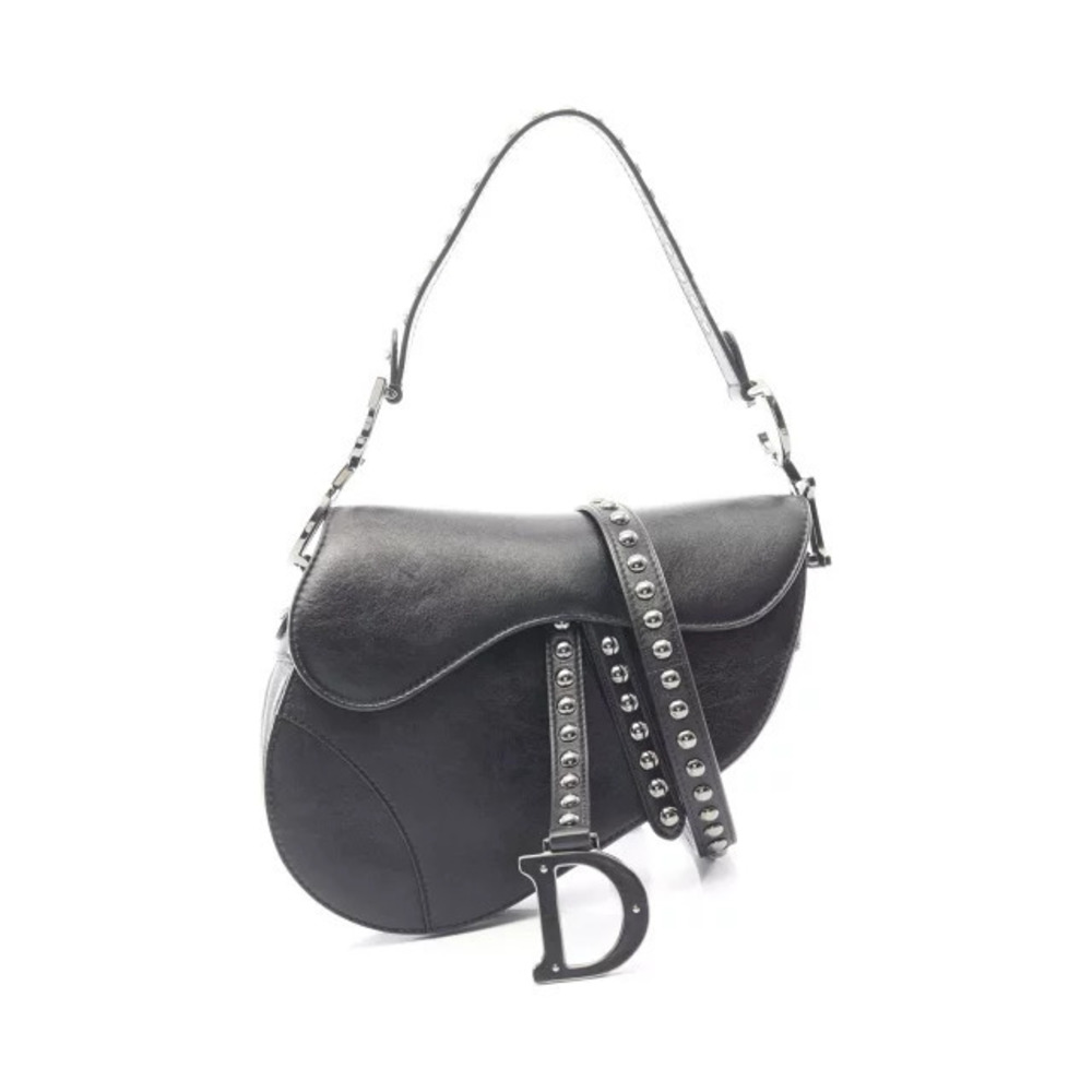 Christian Dior SADDLE Studded Handbag Leather Black